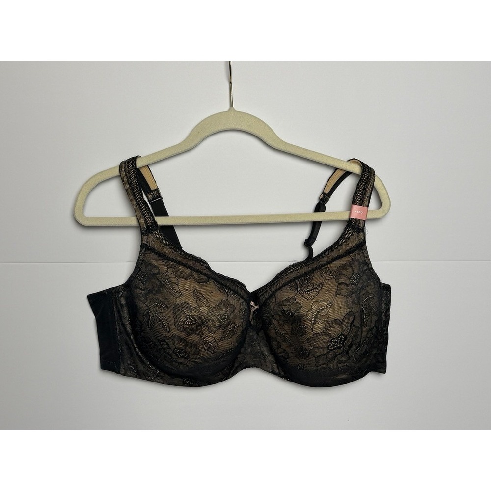 Cacique Bra Womens 46DD Black Lace Lightly Lined Balconette Underwire Plus NWT